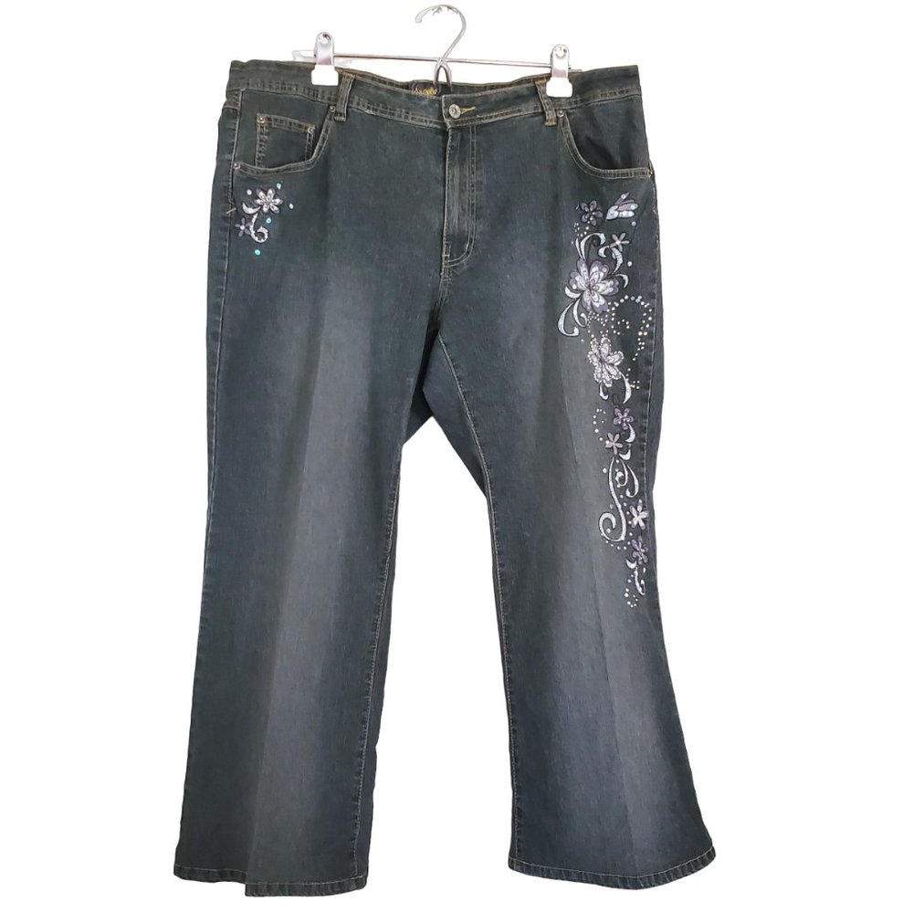 Angels Embellished Ankle Bootcut Flare Denim Jeans - size 22 - EUC
